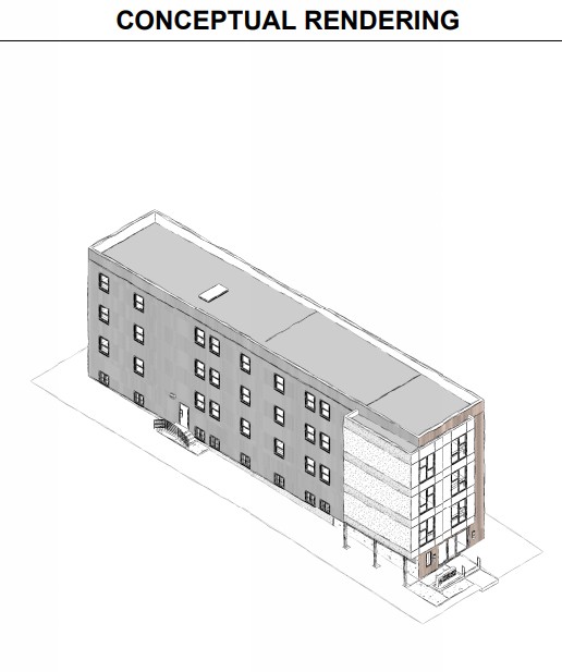 Conceptual rendering of 231 E Bringhurst multifamily building